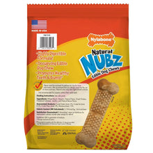 Natural NUBZ edible dog chew bag back panel, chicken flavor, with ingredients and directions