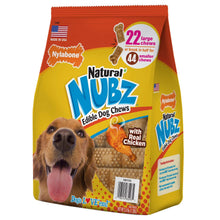 Natural NUBZ edible dog chew bag, chicken flavor, red-and-yellow, 2-pack shown