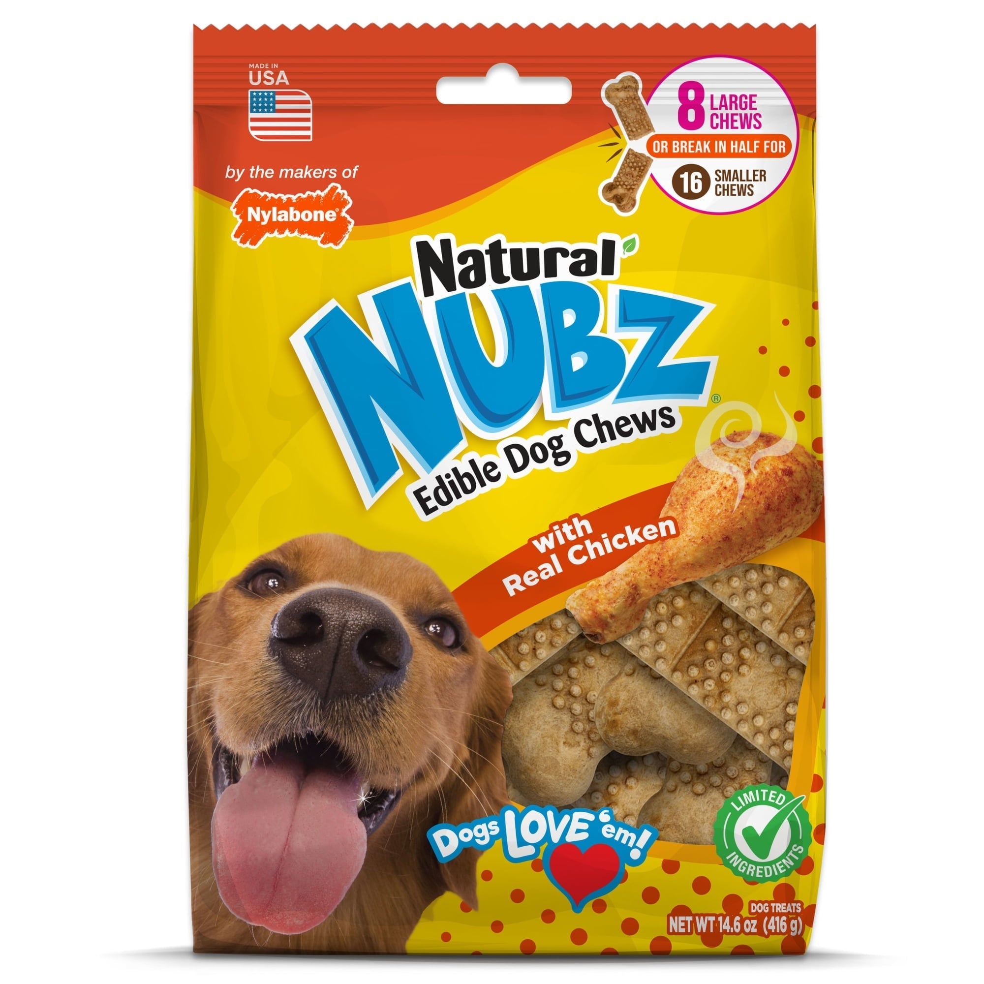 Nylabone Natural Nubz Edible Dog Dry Chew Treat, Chicken Flavor, Small