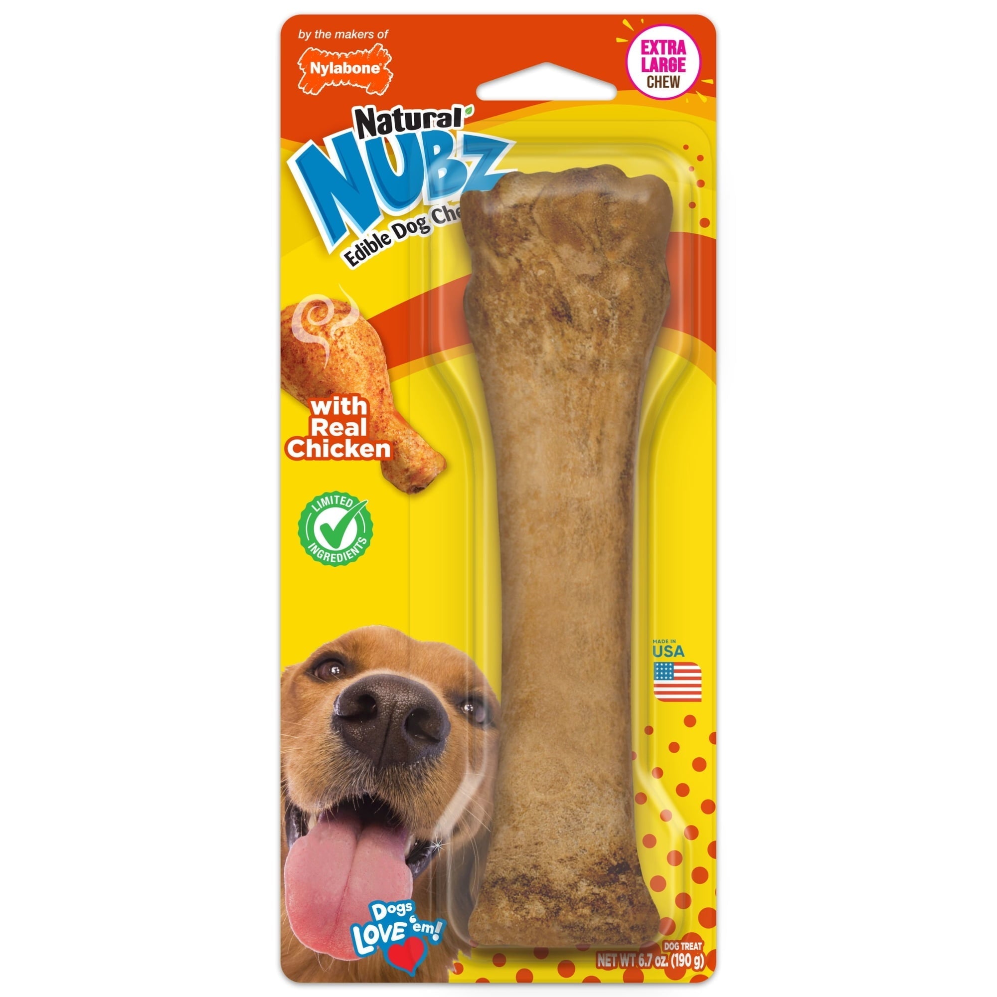 Nylabone Natural Nubz Edible Dog Dry Chew Treat, Chicken Flavor, Small