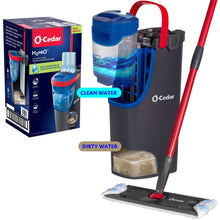 O-Cedar H2prO flat mop system with blue water tank, red handle and mop head