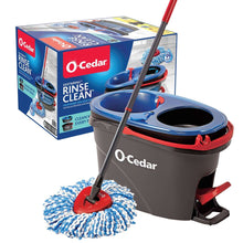Boxed O-Cedar rinse-clean spin mop with microfiber pad and red-handled handle