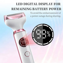 Electric razor with LED battery display on handle, pink and white cordless design