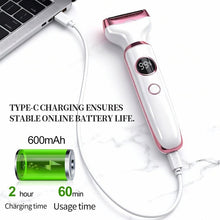 Cordless electric trimmer with Type-C charging cable and digital battery display, pink and white