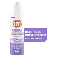 Insect repellent aerosol can with white cap and purple body, DEET free protection label