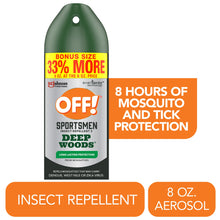 OFF! Sportsmen Deep Woods insect repellent aerosol can, green and orange label