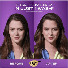 Before-and-after hairstyle photo with two women showing brown hair