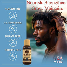 Castor oil hair & beard oil bottle with wooden cap shown on promotional banner