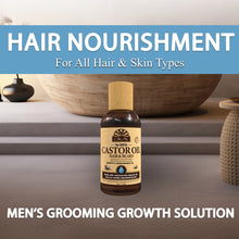 Men castor oil hair & beard growth oil bottle with wooden cap on countertop
