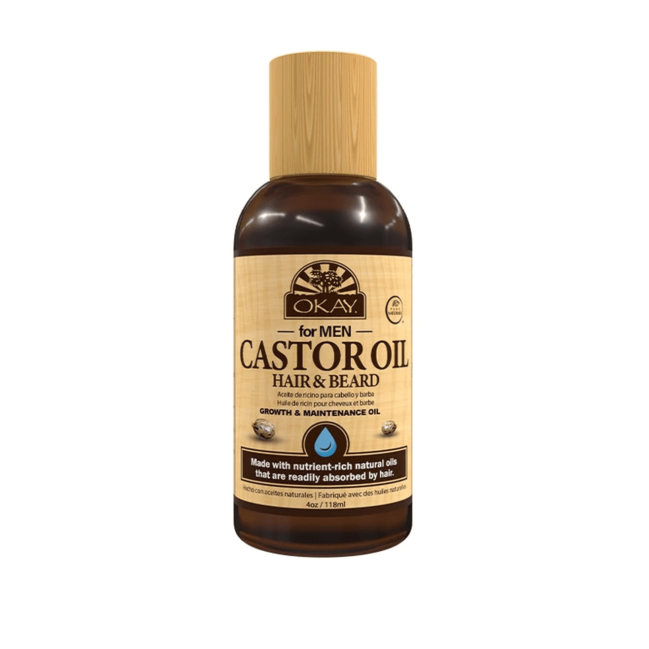 OKAY Men Castor Oil Beard & Hair Growth Oil Lightweight – Moisturizing & Growth-Stimulating Grooming Oil, Silicone & Paraben-Free, All Hair & Beard Types, 4 oz / 118 ml