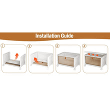 4-tier folding storage bin installation guide diagrams with hinged lid and mesh front, white