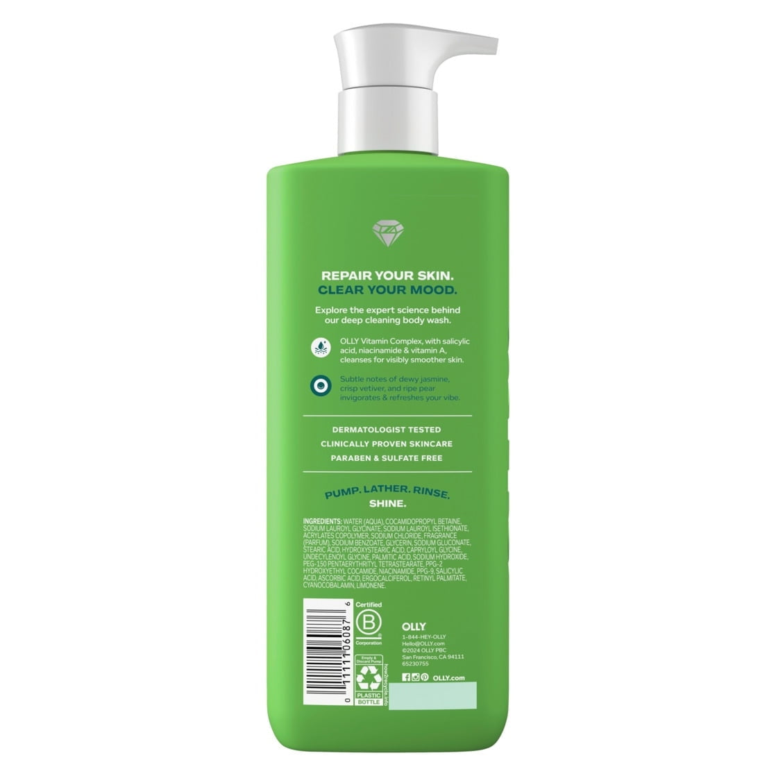 OLLY Body Wash Clear Mood + Skin, 17 fl oz