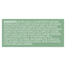 Body wash ingredients label with ingredients list