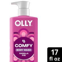 OLLY Comfy body wash bottle with pump, Vanilla Fig scent, pink, 17 fl oz