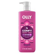 OLLY Comfy body wash bottle with pump, pink liquid cleanser, 17 fl oz