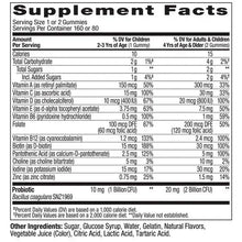 Supplement Facts label close-up for kids multivitamin gummies bottle
