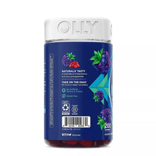 Men's multivitamin gummy bottle side with blackberry and berry graphics