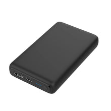 onn portable power bank, black with dual USB-C and USB-A ports on one side