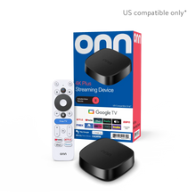 onn streaming device with black top and base, compact set-top form