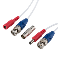 BNC security cable with red and blue connectors and metal BNC plug ends