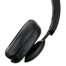 Black wireless on-ear headphones earcup with buttons and USB port