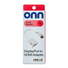 onn DisplayPort to HDMI adapter with audio, 4K UHD, package front view