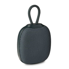 onn mini rugged Bluetooth speaker, dark gray mesh fabric with carrying loop