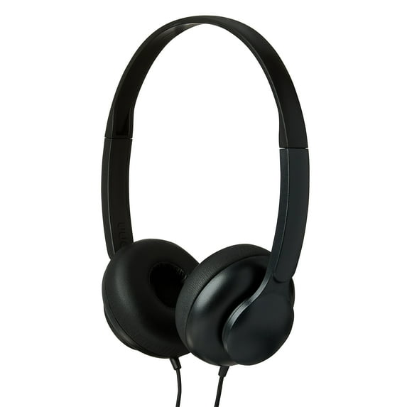 onn On-Ear Headphones Black Lightweight, Adjustable Headband, AUX Cord