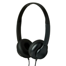 Black on-ear headphones with padded adjustable headband and wired cushioned earcups