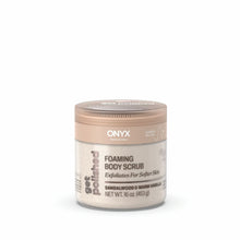 Foaming body scrub jar with beige exfoliating gel and ONYX label