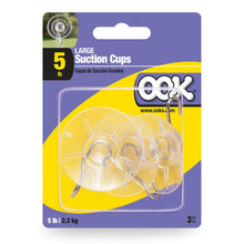 Large suction cup hooks, clear PVC, 5 lb capacity, 3-pack blister package
