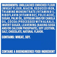 Ingredients panel for chocolate sandwich cookies, contains wheat and soy