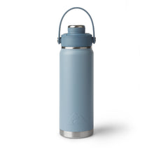 Light blue insulated chug water bottle with carry handle and flip-top lid