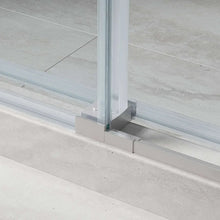 Bottom track rail for sliding shower door with clear glass panel