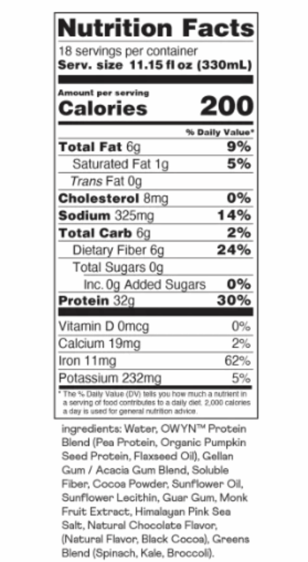 OWYN 32g Pro Elite Protein Shake, Chocolate, 11.15 fl oz, 18-pack