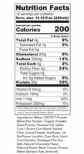 Nutrition facts panel for chocolate protein shake, 200 calories per serving