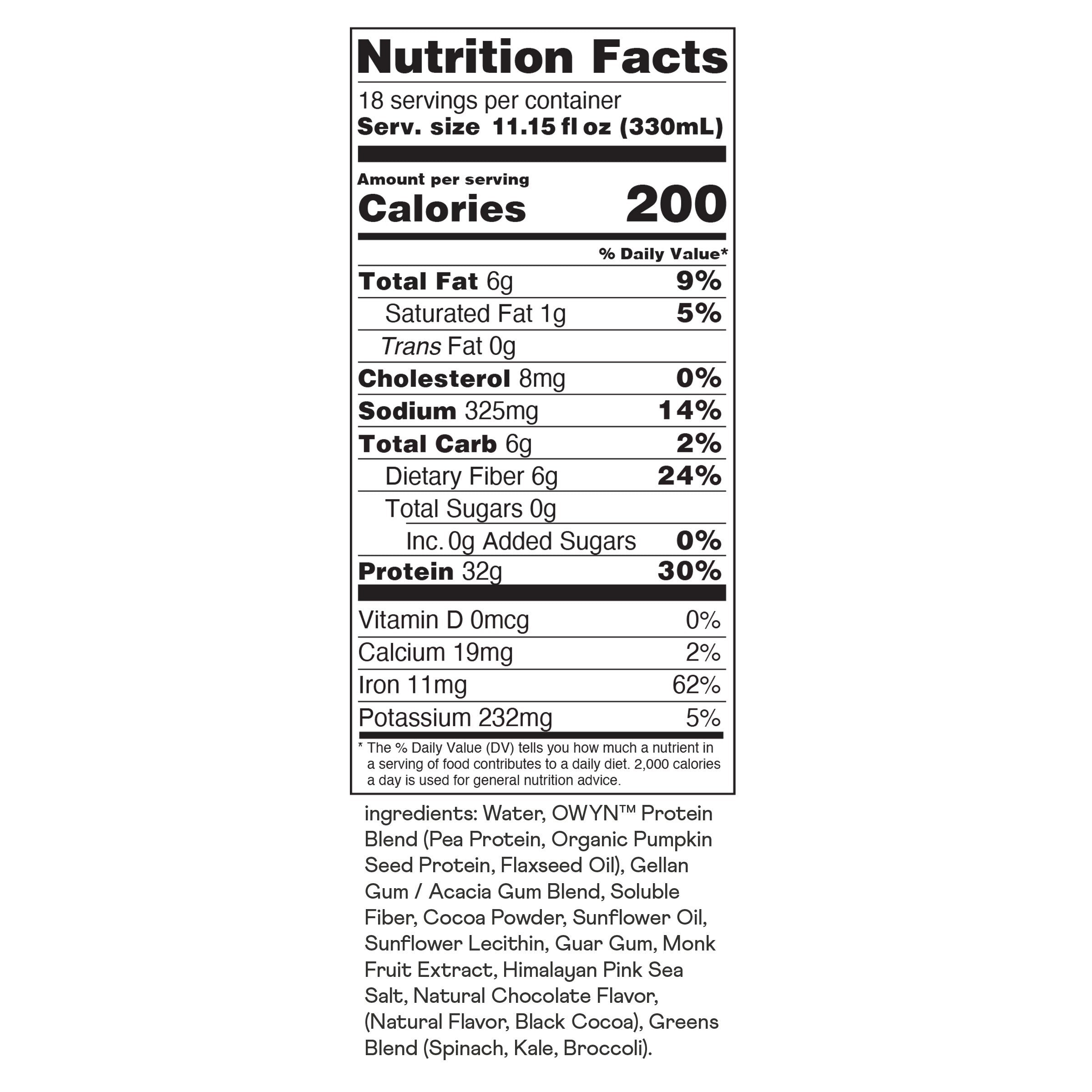 OWYN 32g Pro Elite Protein Shake, Chocolate, 11.15 fl oz, 18-pack