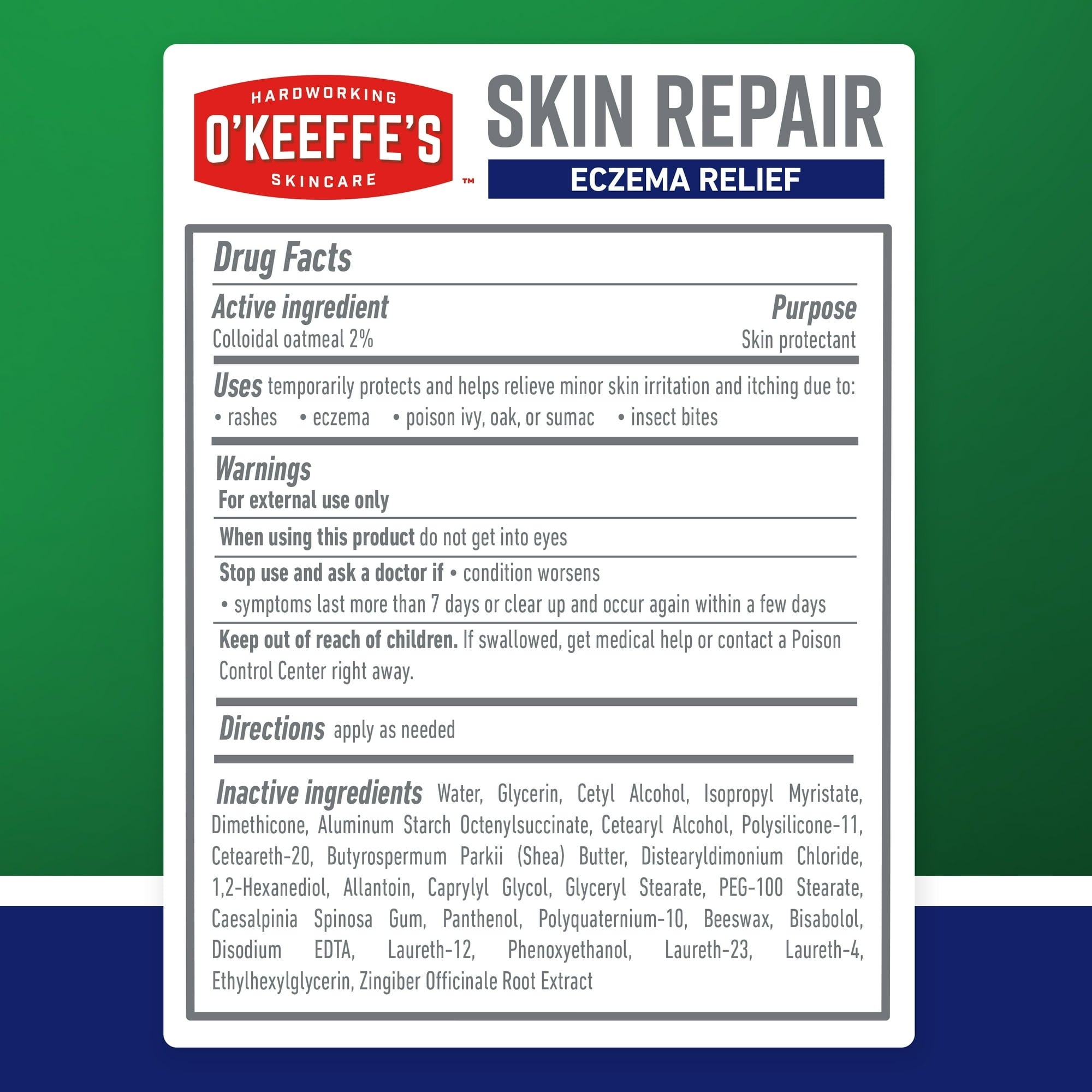 O’Keeffe’s Skin Repair Eczema Relief Body Cream, 48 Hour Moisture, 2% Colloidal Oatmeal, Unscented, 7oz Tube