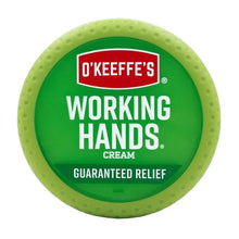 O'Keeffe's Working Hands hand cream tub with green label and guarantee text