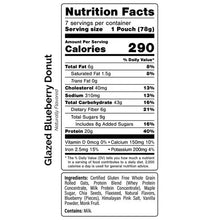 Nutrition Facts panel for Glazed Blueberry Donut shake, serving size 1 pouch (78g)