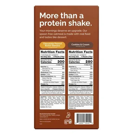 Oats Overnight Variety Pack, 20g Protein Shake, Cookies & Cream & Chocolate Peanut Butter Banana (14-pack + BlenderBottle)