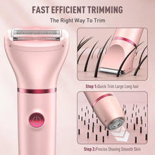 Pink electric trimmer with metal foil shaving head and fine hair guide