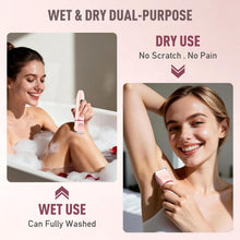 Pink electric trimmer in hand for wet and dry shaving