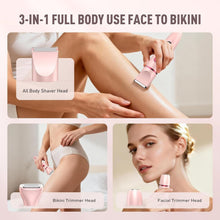 Pink 3-in-1 electric trimmer with bikini and facial trimming heads