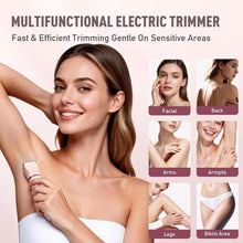 Pink electric trimmer for facial and body hair removal with multiple heads