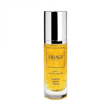Daily hydro drops facial serum bottle with gold liquid and silver top