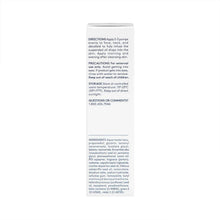 Facial serum box back panel with directions and ingredients text