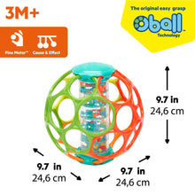 Rainbow grippy baby rattle ball with clear inserts, 9.7 in size shown