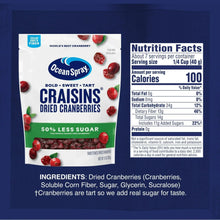 Ocean Spray Craisins dried cranberries pouch with nutrition facts and ingredient list