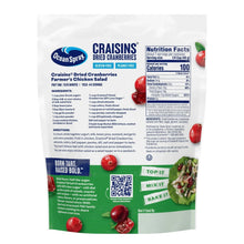 Ocean Spray Craisins dried cranberries pouch back with nutrition facts and ingredients panel